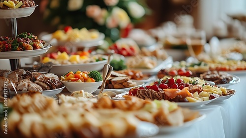 Luxurious Dining Table Setting with Assortment of Exquisite Appetizers Perfect for Celebrations : Generative AI
