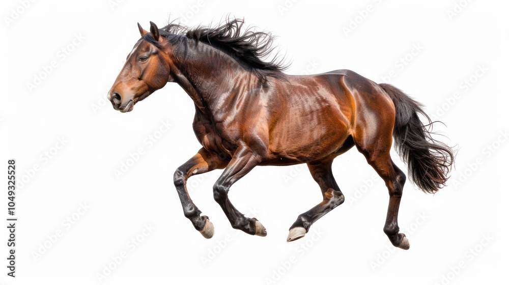 Obraz premium A Brown Horse Leaping in Mid-Air with Its Mane and Tail Flowing