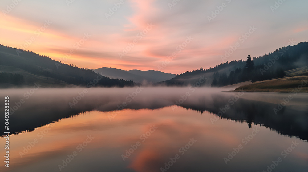 Misty Mountain Lake at Sunrise Misty Mountain Lake at Sunrise