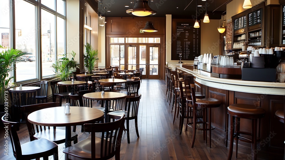 Obraz premium Classic and Elegant Traditional Coffee Shop Interior with Wooden Accents : Generative AI