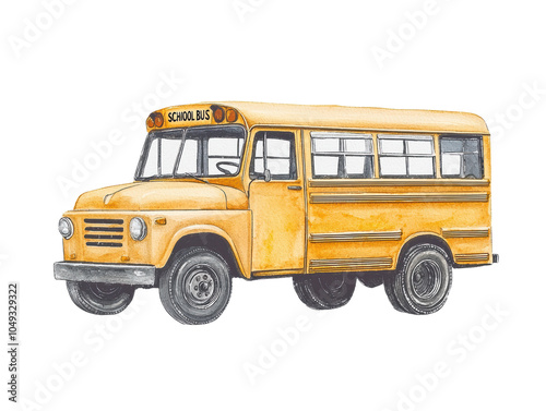 A vintage yellow school bus illustrated on a black background, showcasing its classic design and iconic color.