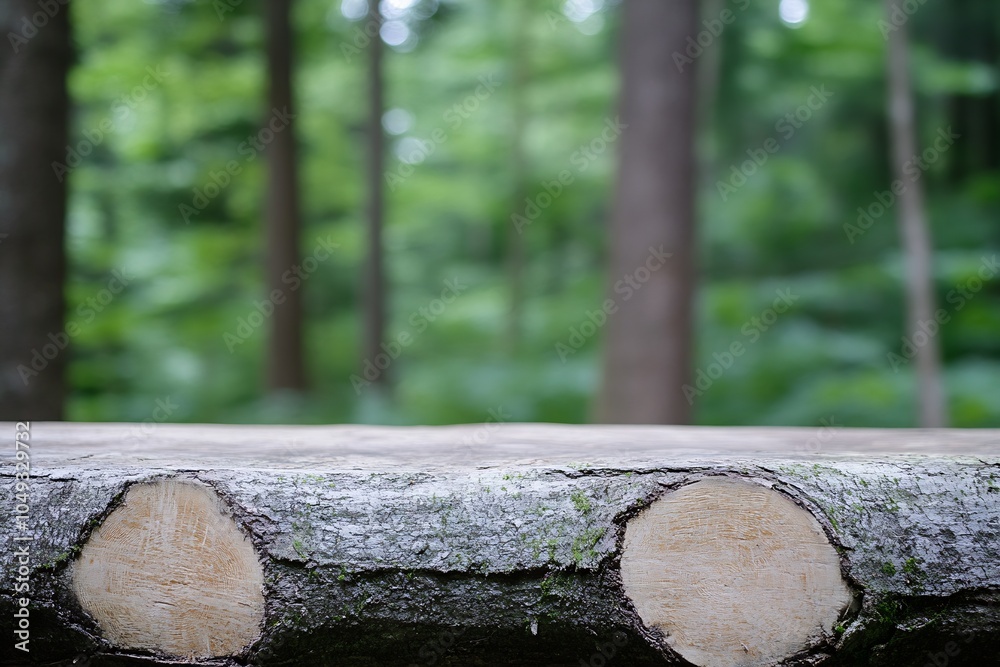 Fototapeta premium Closeup of Tree Log with Forest Background Ideal for Nature and Conservation Themes : Generative AI