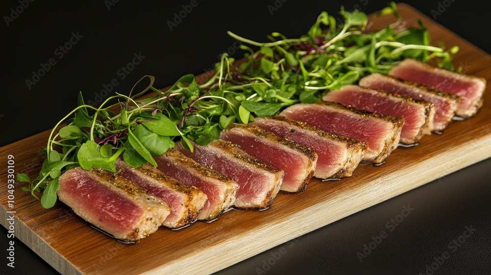 Fresh Sliced Tuna with Microgreens Plating Fresh Sliced Tuna with Microgreens Plating