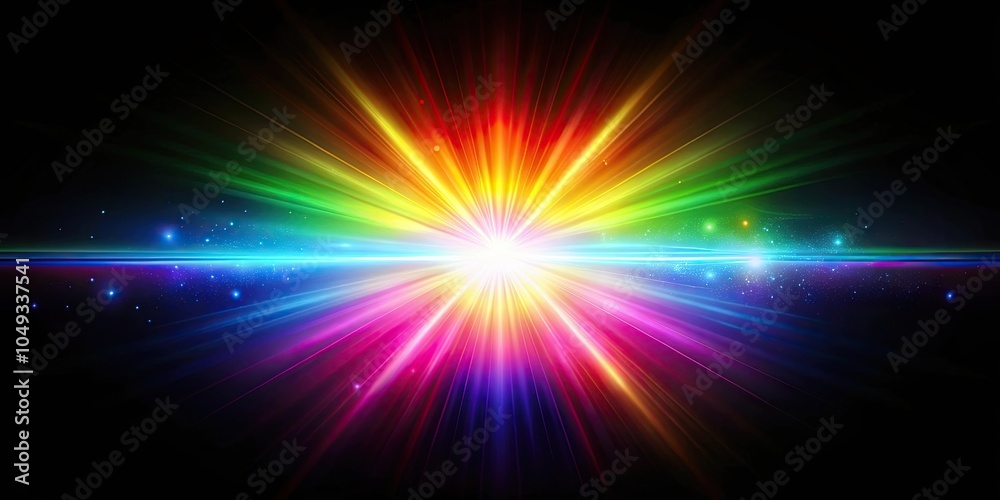 Fototapeta premium Ethereal rainbow light flares overlay on black background, rainbow, ethereal, light, flares, color, prism, vibrant, glowing