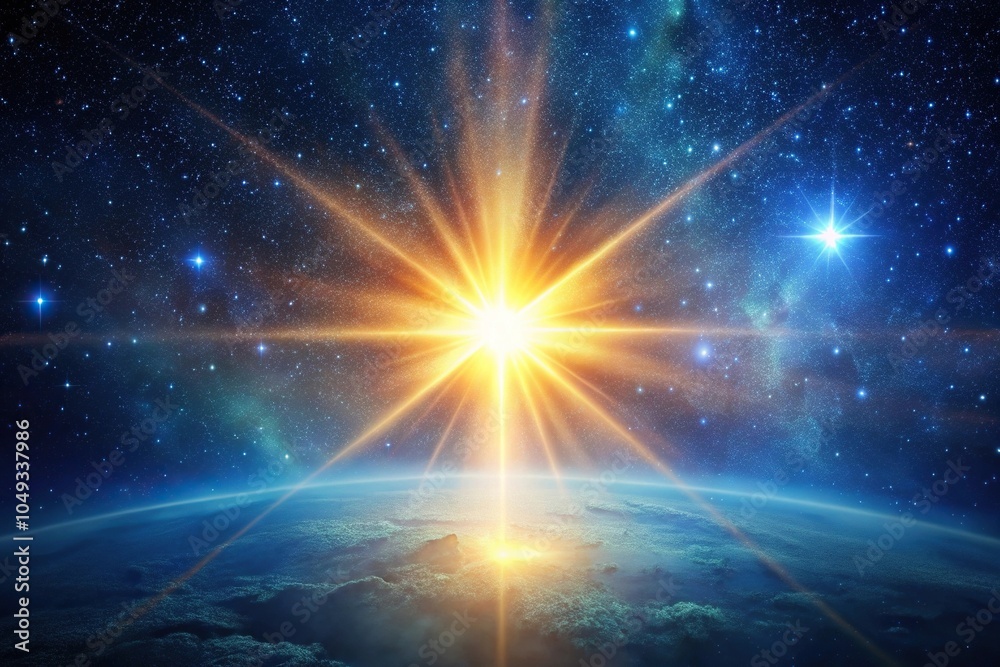 Radiant light from a massive star illuminating the surrounding space, electromagnetic wave, star, astrophysical phenomenon