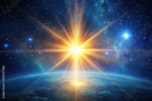 Obraz na płótnie Radiant light from a massive star illuminating the surrounding space, electromagnetic wave, star, astrophysical phenomenon w salonie