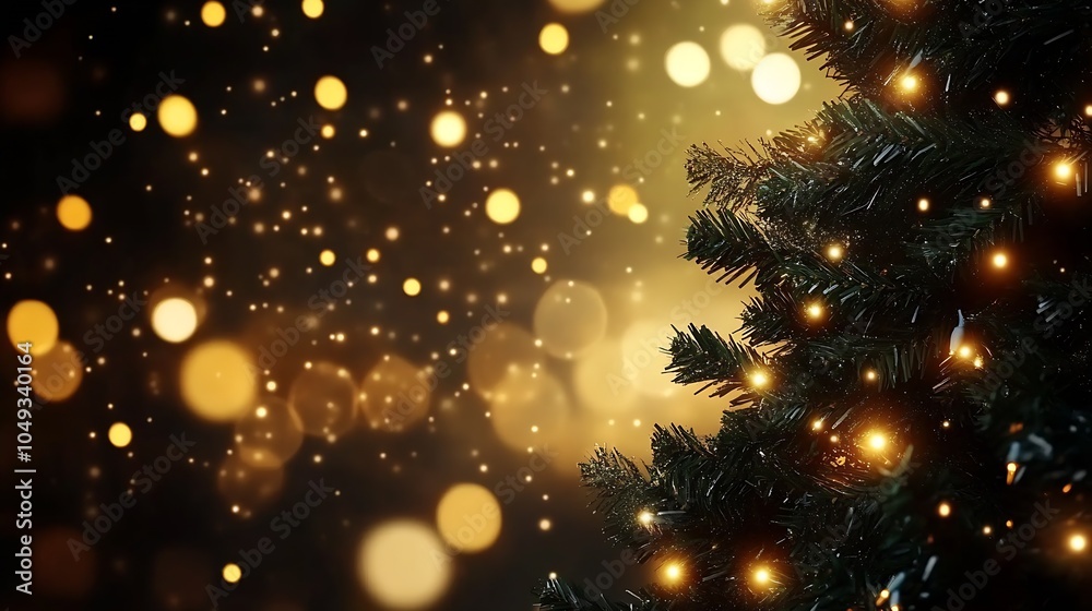 Obraz premium Sparkling Christmas Tree with Golden Bokeh Enhancing a Magical Winter Holiday : Generative AI