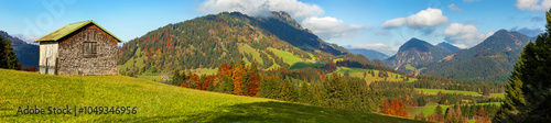 Allgäu - Panorama - Oberjoch - Herbst - Alpen - Stadel photo