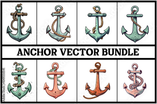 Anchor Clipart Vector. Vintage anchor with a rope. Anchor Vector On white background. 