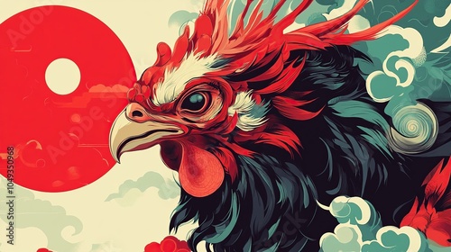 Obraz na płótnie Rooster Illustration with Red Sun w salonie