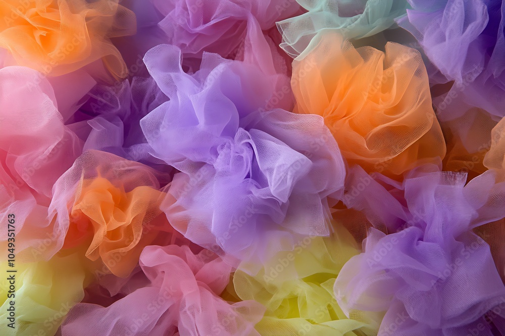 Fototapeta premium Colorful Tulle Fabric in Soft Pastel Hues Ideal for Creative Decorations and Crafts : Generative AI