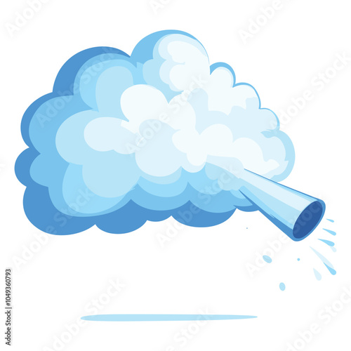 Cartoon of a cloud blowing a strong gust of wind with raindrops