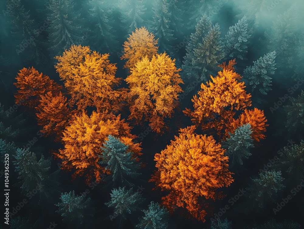 Captivating Forest Aerial View with Lush Green Foliage and Orange Trees : Generative AI Captivating Forest Aerial View with Lush Green Foliage and Orange Trees : Generative AI