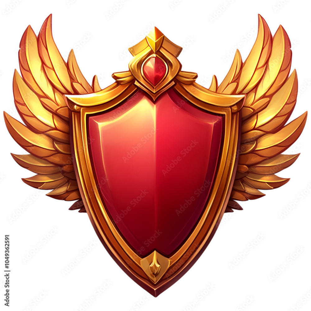 Red shield with golden wings on transparent background, symbolizing strength and protection.
Red shield with golden wings on transparent background, symbolizing strength and protection.