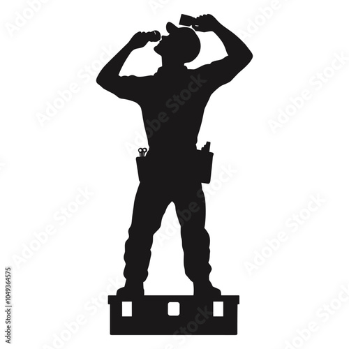 Silhouette of a person holding binoculars photo