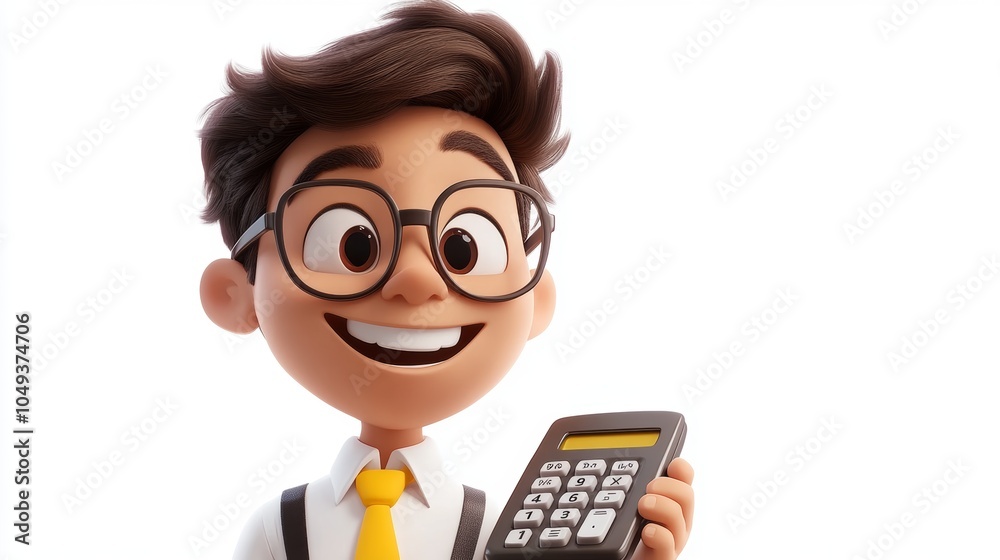 Cheerful Cartoon Boy with Calculator Math Education School Learning Fun Kids 3D Ill Cheerful Cartoon Boy with Calculator Math Education School Learning Fun Kids 3D Ill