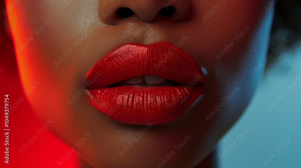 Obraz premium close up of lips with matte lipstick, neutral background