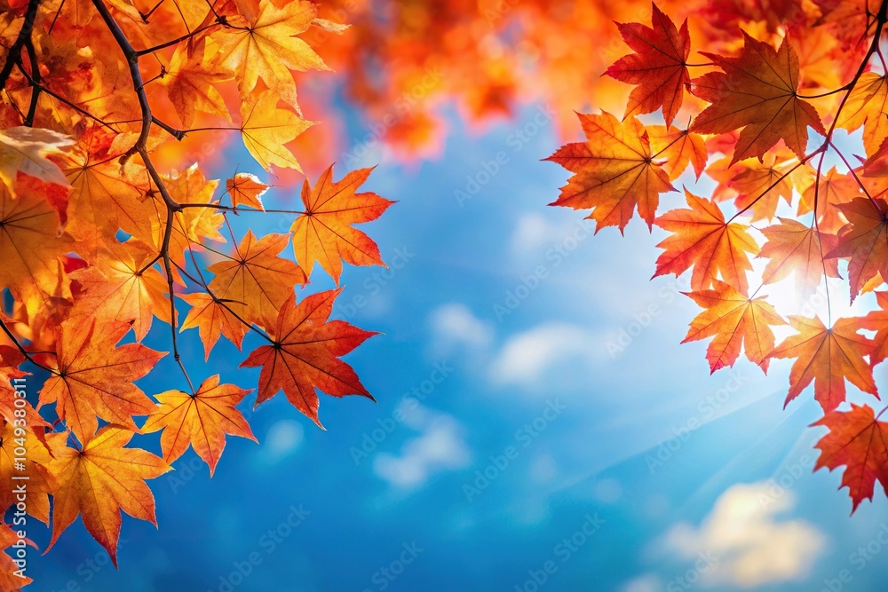Fall foliage with vibrant orange and red leaves against a soft blue sky, fall colors, leaves, landscape, autumn Fall foliage with vibrant orange and red leaves against a soft blue sky, fall colors, leaves, landscape, autumn