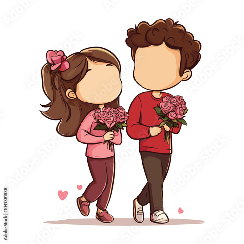 Cartoon of a couple kissing with pink hearts around, symbolizing love, romance