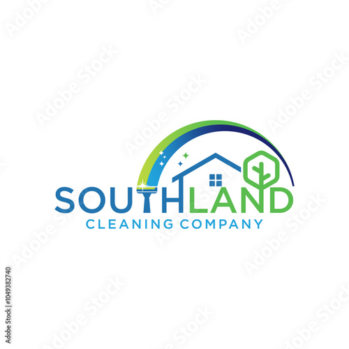 SouthLand Cleaning Company Logo with House, Tree, and Sparkle Elements