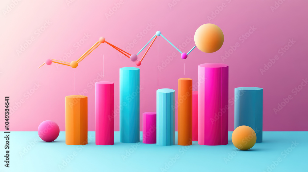 3d rendering of Ai analysis graphs of the financial data on colorful bars on blue plain color board 3d rendering of Ai analysis graphs of the financial data on colorful bars on blue plain color board