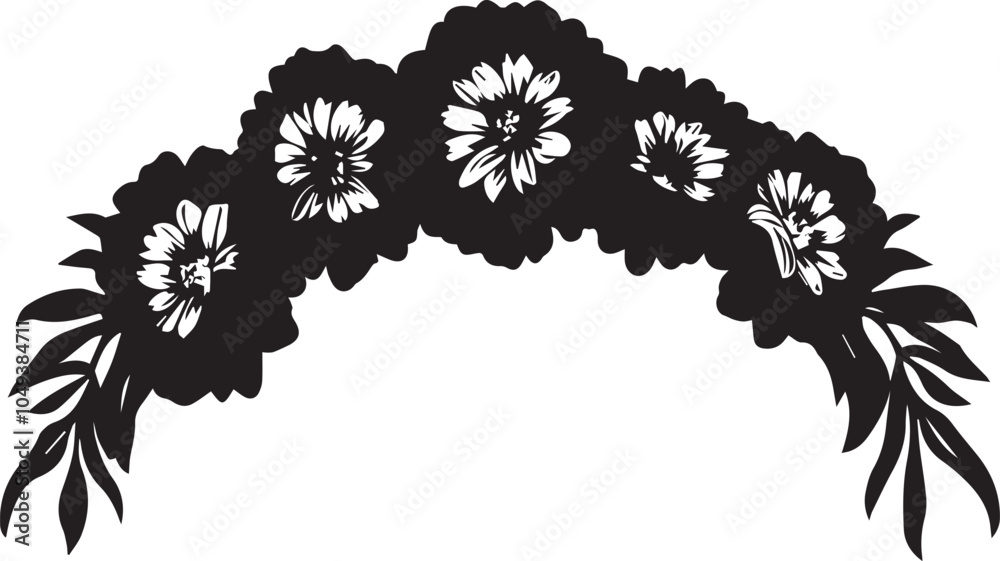 Silhouette of a flower crown made of marigolds, vector silhouette