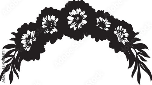 Silhouette of a flower crown made of marigolds, vector silhouette