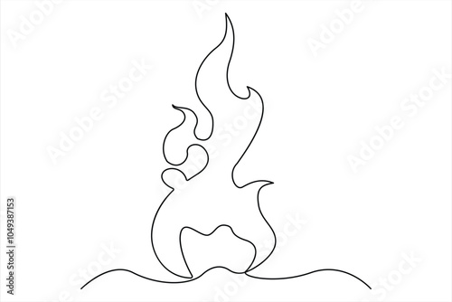 Continuous line drawing of fire flame. Bonfire concept single line. Vector illustration