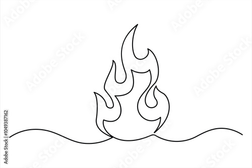 Continuous line drawing of fire flame. Bonfire concept single line. Vector illustration