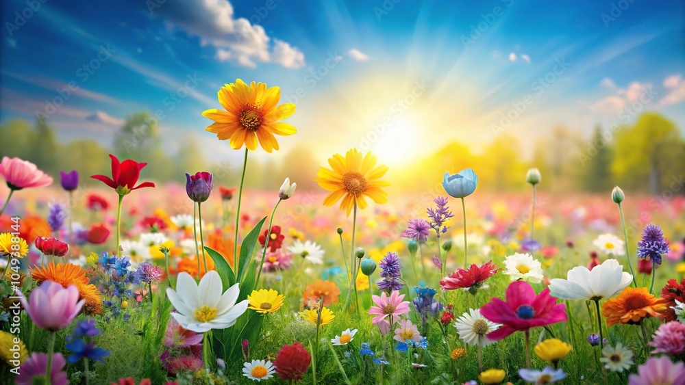 Fototapeta premium vibrant flower meadow with spring blooms
