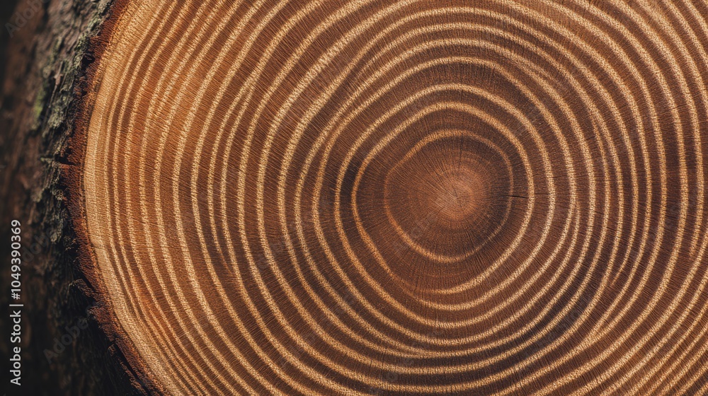 Fototapeta premium Closeup of tree rings in a crosssection of a log, each ring showing a different year of growth.