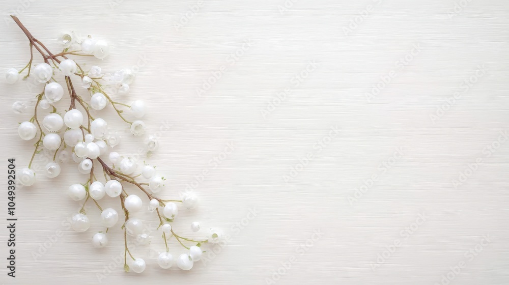 Elegant white berry branch on minimalist neutral background for tranquil decor