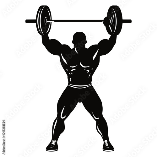 Silhouette of a weightlifter lifting a barbell overhead, symbolizing strength, fitness, and dedication