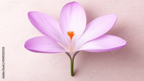 Elegant pink crocus blossom on soft pastel background