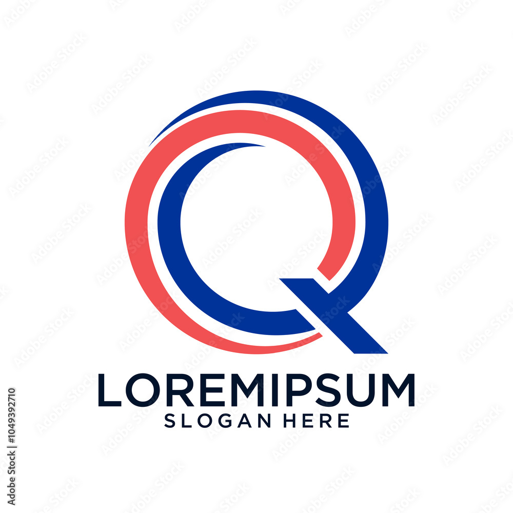 Modern Circular Q Logo with Red and Blue Accent Modern Circular Q Logo with Red and Blue Accent