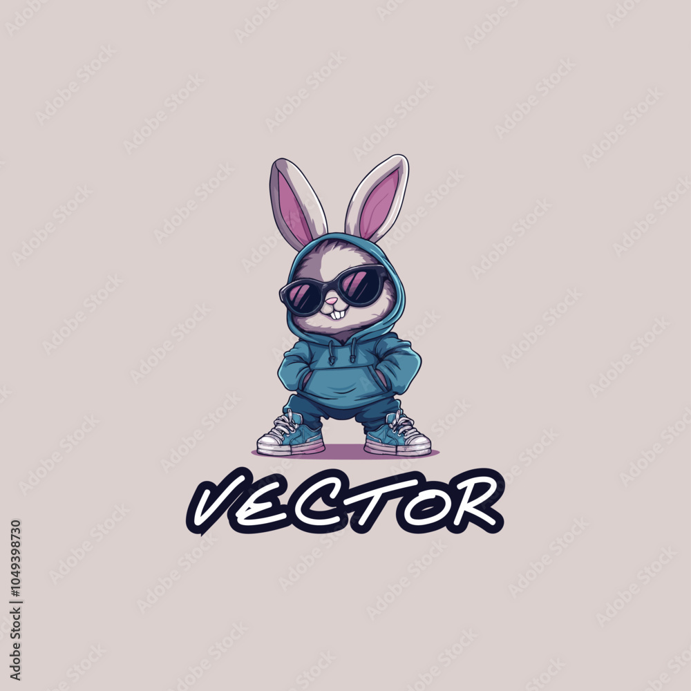 Fototapeta premium Cool Bunny in Hoodie with Sunglasses: Urban Style Vector Illustration