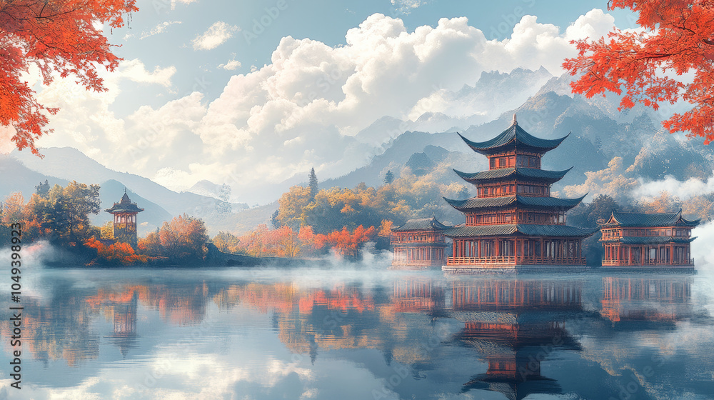 Obraz premium Chinese Landscape Architecture and Architecture
