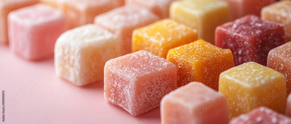 Delicious marzipan sweets arranged elegantly, rich texture and color, closeup shot with ample copy space for text