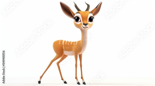 Cartoon Impala with Big Eyes Standing on White Background