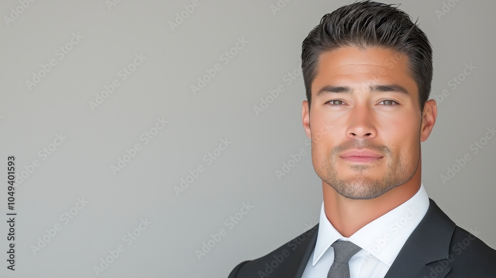 Confident businessman in suit against gray background Confident businessman in suit against gray background