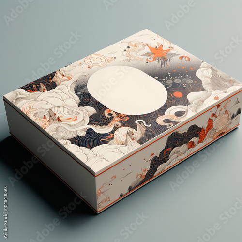 Logo mockup on gift box. Top view of your logo in reality. For shop, business, handmade photo