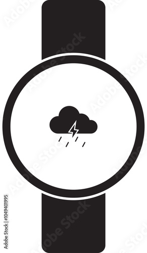 The illustration of a smartwatch icon displaying a rain and thunderstorm alert