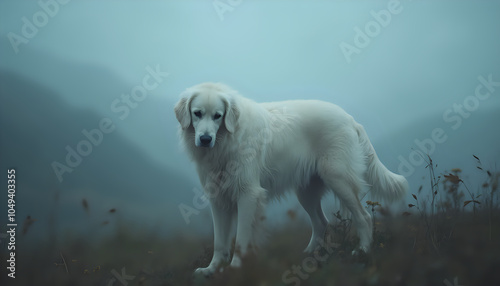  Gentle great pyrenees standing on snowy hill with calm expression great pyrenees