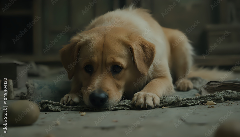 Golden Retriever Puppy Playing with a Ball Indoors Golden Retriever Puppy Playing with a Ball Indoors