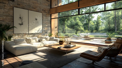 Wallpaper Mural Bright and airy living room with modern design and large windows overlooking nature. Torontodigital.ca