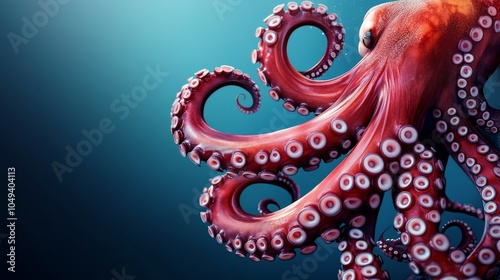 Giant pacific octopus swimming with tentacles outstretched