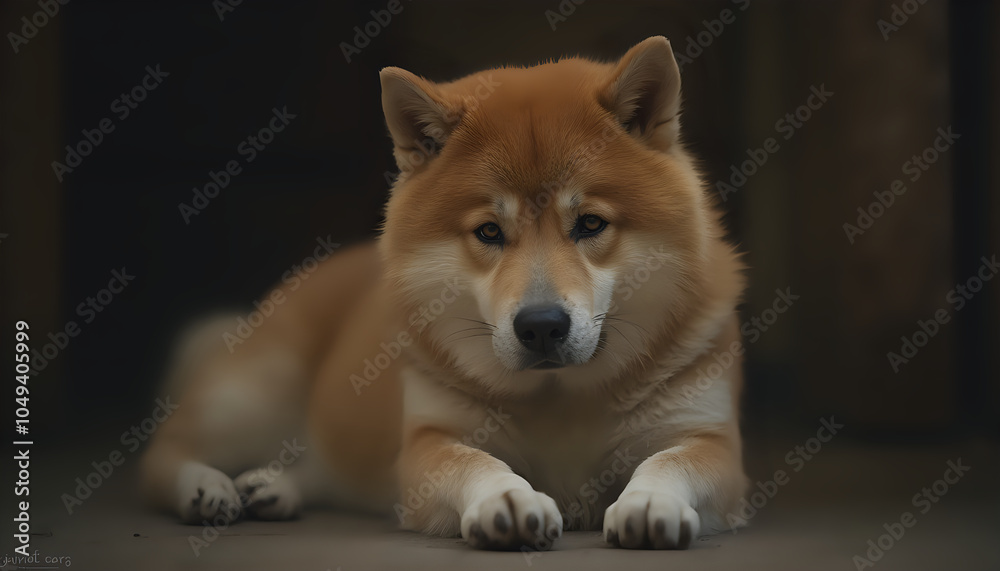 Shiba Inu Lying Indoors with Relaxed Expression Shiba Inu Lying Indoors with Relaxed Expression
