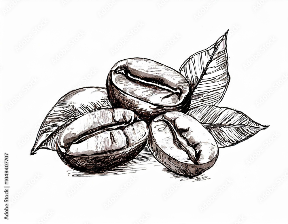 Obraz premium Ziarna kawy rysunek rycina