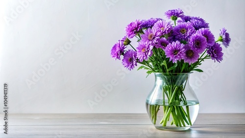 Wallpaper Mural An arrangement of fresh purple flowers in a modern glass vase on a simple background, bouquet, modern, purple flowers, arrangement, home decor Torontodigital.ca