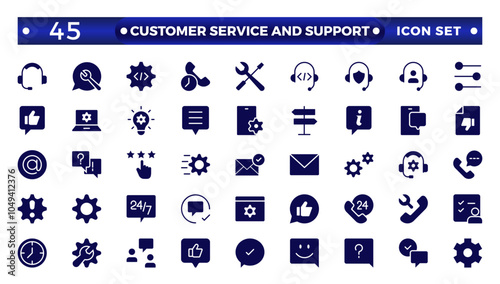 Customer Service and Support—Solid Icon Collection. This solid, modern style of customer service icons includes feedback, technical support, assistance, information, and more.